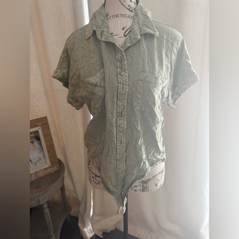 Women's Olive Button Down Shirt